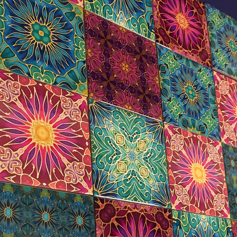 Jubilation Set of 20 Ceramic Tiles - Bohemian Plum and Teal Green Bohemian Kitchen Tiles