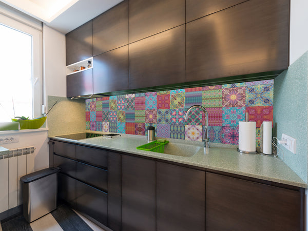 Frieda Kahlo Set of 20 Ceramic Tiles - Bohemian Blue Green Pink Red Gold and Burgundy Bright Bohemian Kitchen Tiles