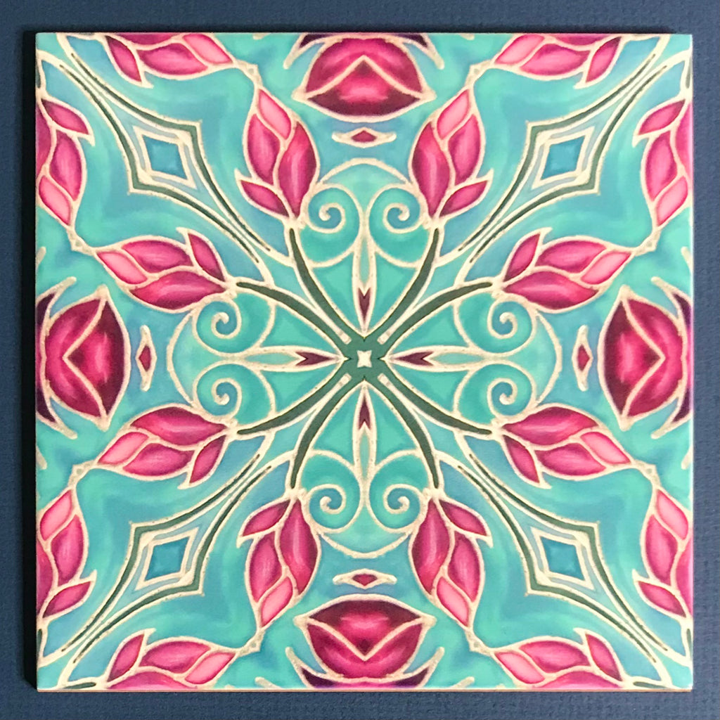 Pink Magnolias Arts and Crafts look Bathroom Tiles or Kitchen Tiles