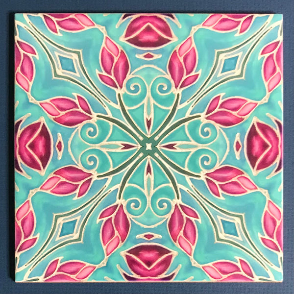 Pink Magnolias Arts and Crafts look Bathroom Tiles or Kitchen Tiles