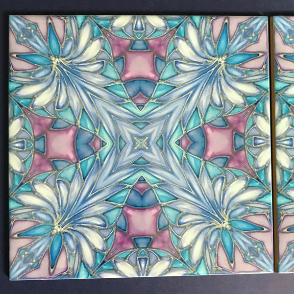 Indian Exotic Flower Tiles - Lilac Blue Turquoise Bohemian Ceramic Printed Tiles