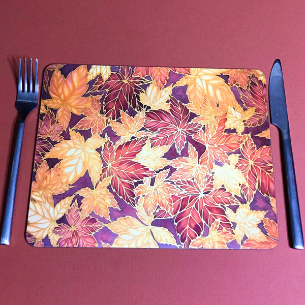Terracotta Leaves Placemats & Coasters - Caramel Table Mats  - Heatproof glass chopping boards
