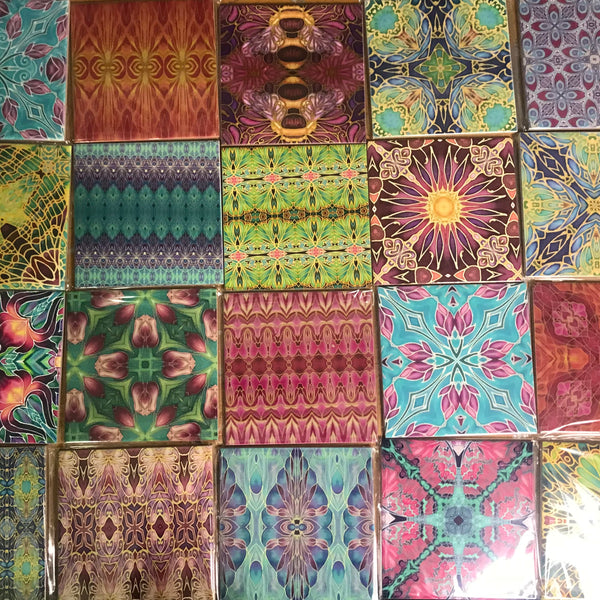 Frieda Kahlo Set of 20 Ceramic Tiles - Bohemian Blue Green Pink Red Gold and Burgundy Bright Bohemian Kitchen Tiles