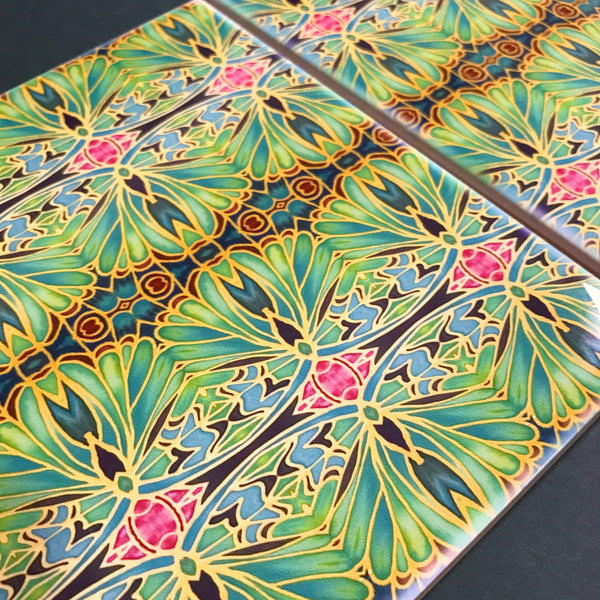 Nouveau Style Moss Green Butterfly Tiles - Beautiful Green Turquoise Tiles - Bohemian Ceramic printed  Tiles