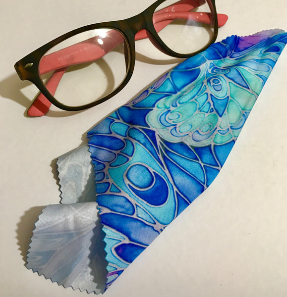 Butterflies glasses case turquoise - slip-on padded glasses cover - Reading or Large Glasses Cover