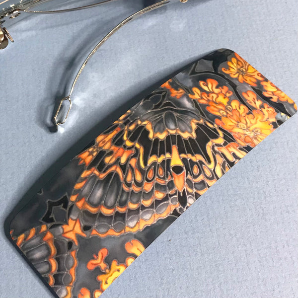 Grey Orange Charcoal Butterflies Moth Large hair clip, barette, hairslide, stocking filler, gift for her, gift for woman, gifts for girls, pretty presents.