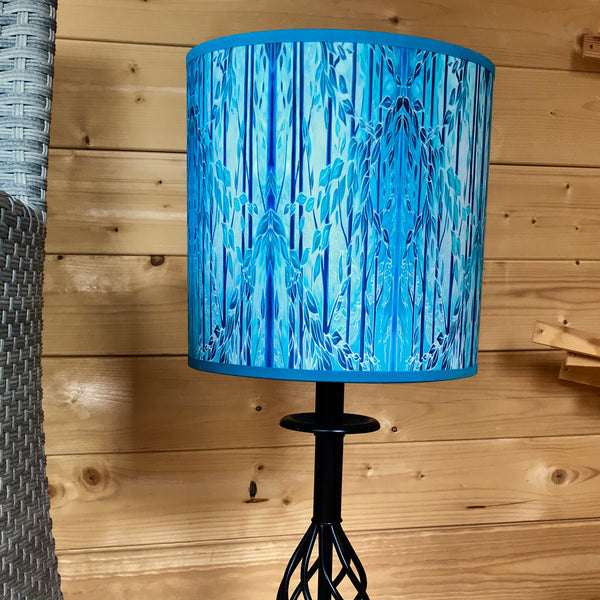 Into the Woods Contemporary Lamp Shade - Blue Teal Trees Effect Drum Shade - Atmospheric lighting