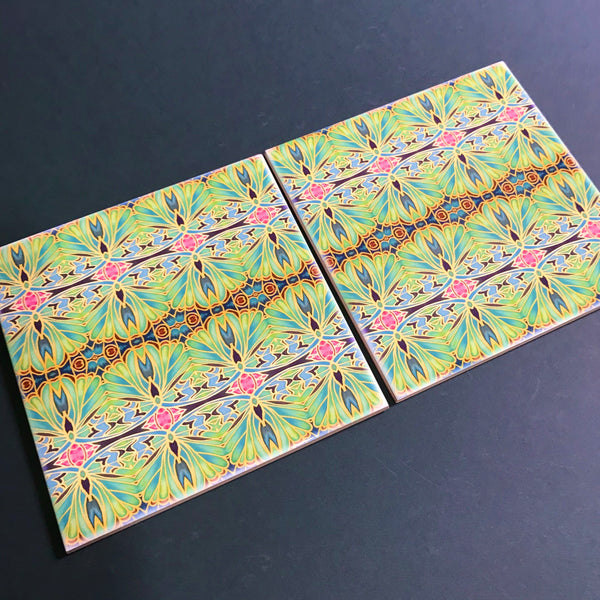 Nouveau Style Moss Green Butterfly Tiles - Beautiful Green Turquoise Tiles - Bohemian Ceramic printed  Tiles