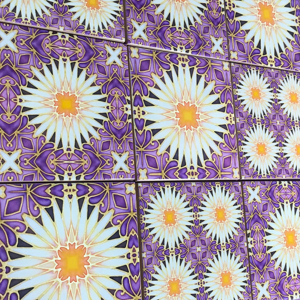 Crazy Daisy Mixed Set of Bathroom Tiles - Arts and Crafts Look Bright Bohemian Kitchen Tiles