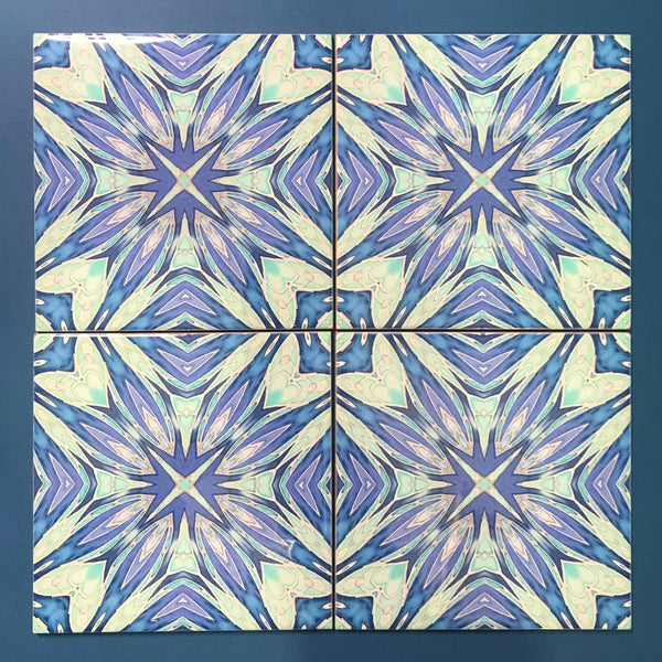 Sea Star Blue Aqua Green Ceramic Tiles -  Ceramic Hand Printed Tiles