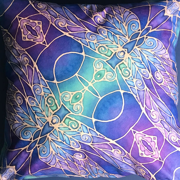 Nouveau Dragonflies Cushion - Blue Green Turquoise Purple Cushion - Dragonflies Art Pillow