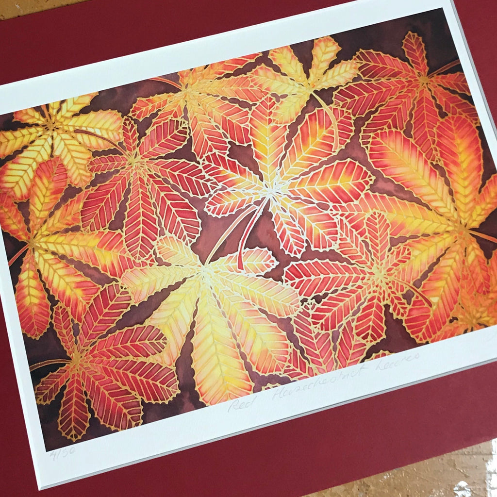 Autumnal Horsechestnut Leaves Print -  Ref Yellow Leaves Art Print - Red Yellow Red Print