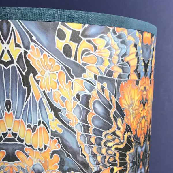 Contemporary Grey Blue Orange Butterfly Moth Lamp shade - Butterfly Moth Drum Shade - Atmospheric lamp Shade
