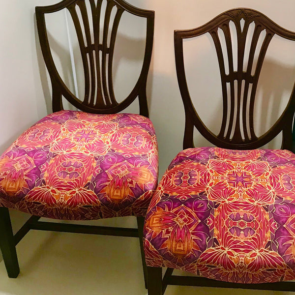 SOLD Dining Chairs Set of four - SOLD - Bespoke Butterfly Fabric Re-Covering