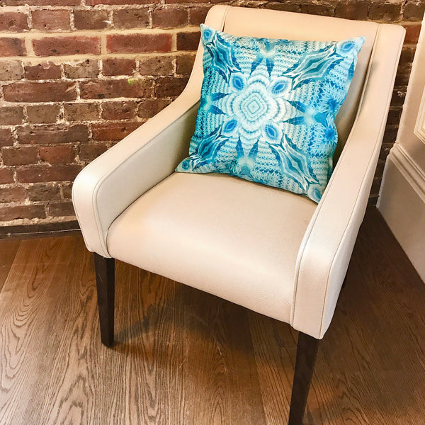 Blue Mint Velvet Cushion - Luxury Turquoise Velvet Fabric - Intricate pattern pillow