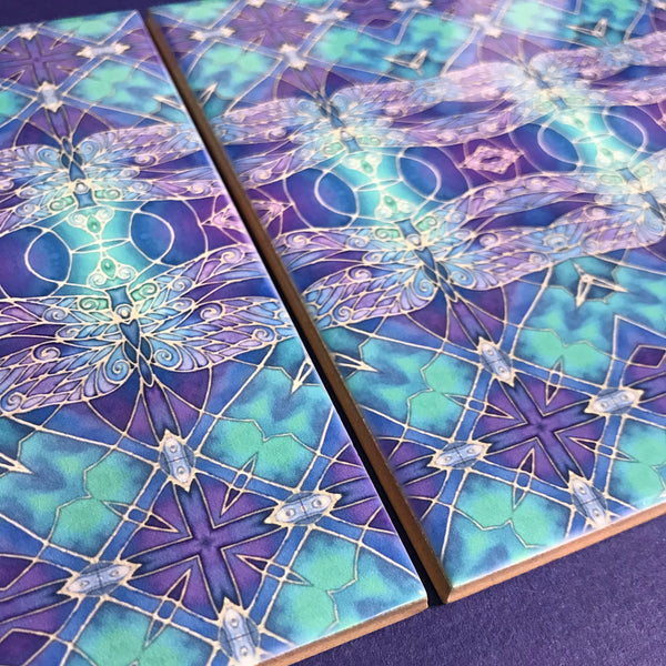 Dragonflies Wall Tile Blue Purple Turquoise