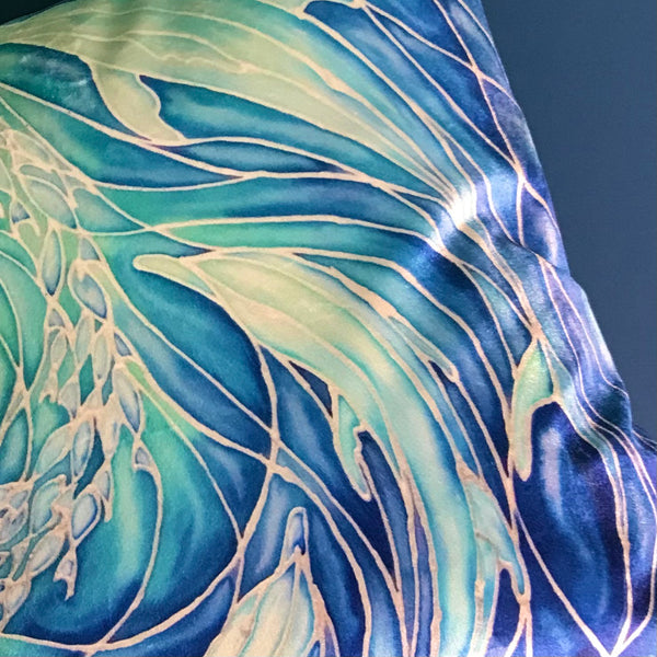 Blue Aqua Dolphins Cushion - Ultramarine Turquoise Chenille Fabric - Intricate pattern pillow