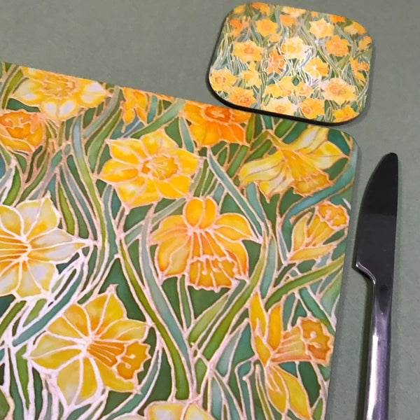 Spring Daffodils Glass chopping board - Yellow Flowers Placemats & Coasters - Yellow Tangerine Green Table Mats
