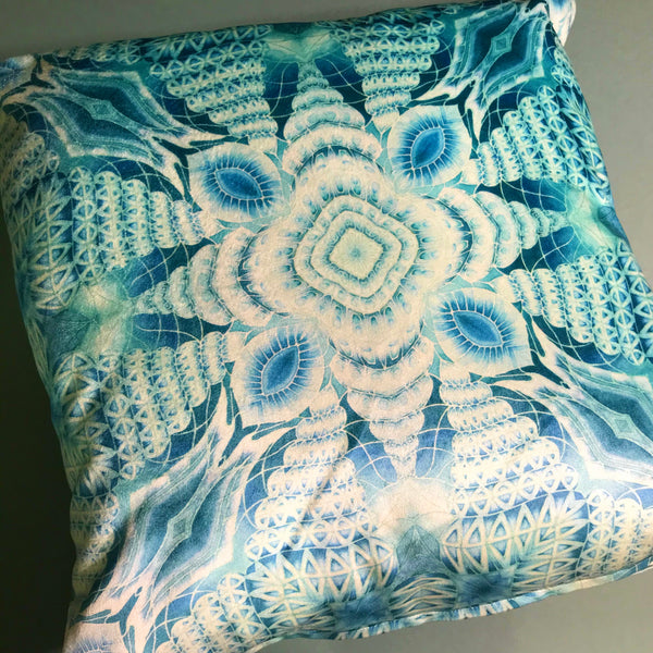 Blue Mint Velvet Cushion - Luxury Turquoise Velvet Fabric - Intricate pattern pillow