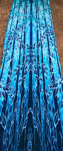 Turquoise Blue Trees Designer Luxury Velvet Curtain Fabric by the Drop Length Needed