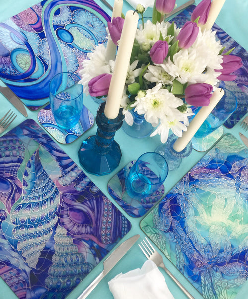Soft Blue Lilac Butterfly Placemats and Coasters - Table Mats & Coasters, Blue Glass Chopping Boards