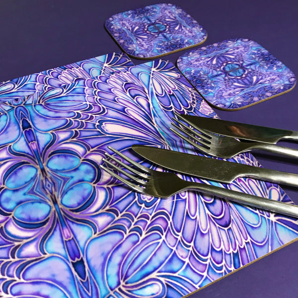 Soft Blue Lilac Butterfly Placemats and Coasters - Table Mats & Coasters, Blue Glass Chopping Boards