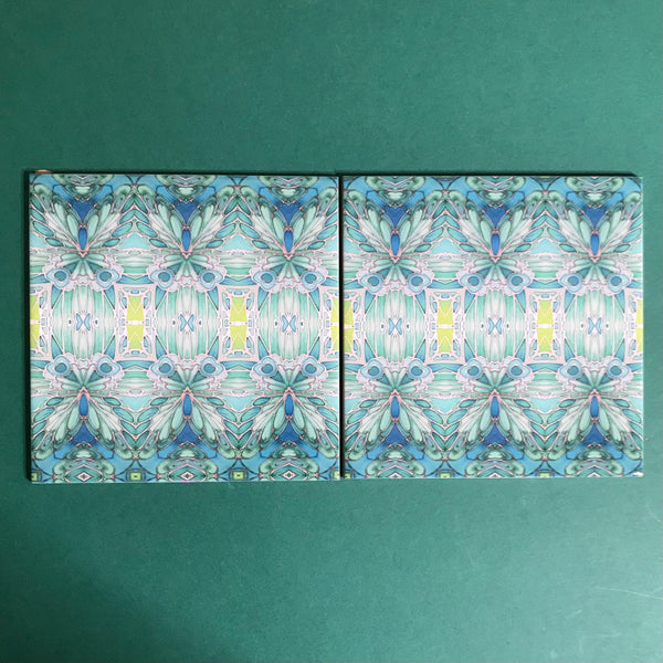 Nouveau Style Mint Green Butterfly Tiles - Beautiful Green Turquoise Tiles - Bohemian Ceramic printed  Tiles