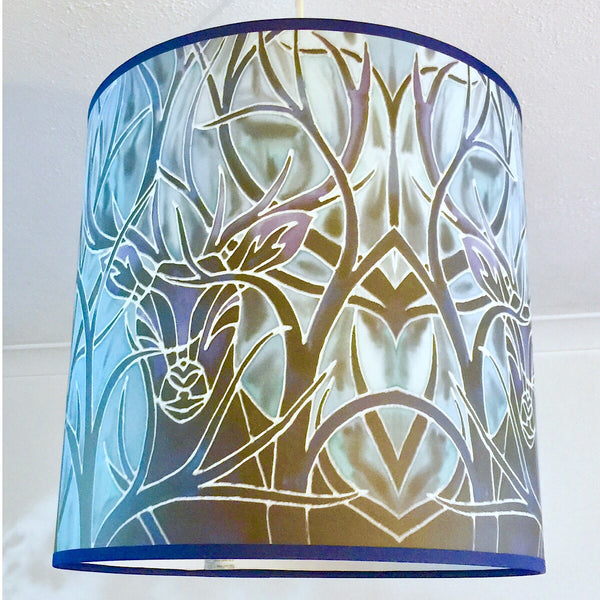Stag Contemporary Lamp Shade - Blue Stag Drum Shade - Atmospheric lamp Shade