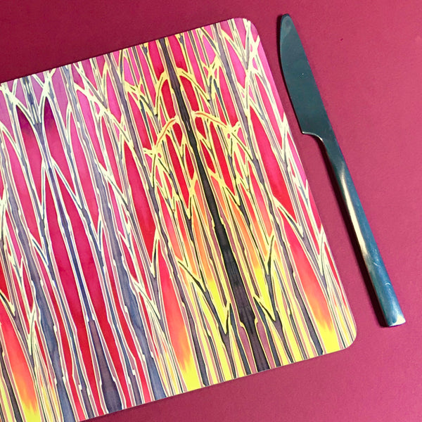 Sunset Trees Placemats and Coasters - High Quality Table Mats - Warm Red Tableware