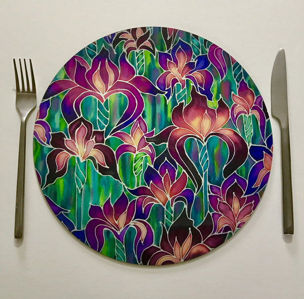 Iris  Glass chopping board - Irises Placemats & Coasters -  Pink Green Purple Table Mats