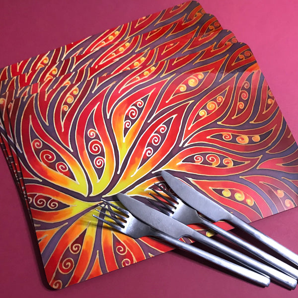 Red Elipse Placemats & coasters - Red glass chopping boards - Red Serving Trays