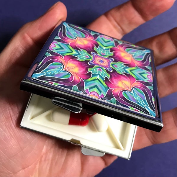 Purple Iris Large Pill Box - Stud Earing Jewellery Box