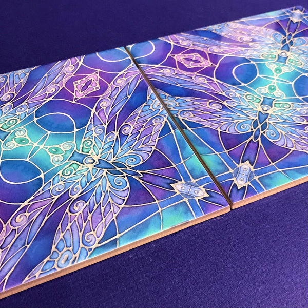 Dragonflies Wall Tile Blue Purple Turquoise