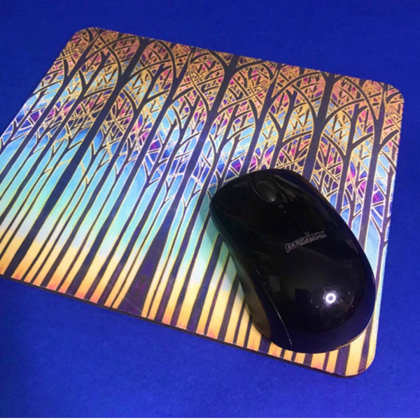 Table mats, Cathedral Trees Coloyrful sunset high quality placemats, coasters, dishwasher and microwave safe mugs in regular and xl sizes, glass chopping boards, counter saver, platters, mouse mats, square table mats, rectangular table mats, round table mats. Set the table. Come to dinner. Home dining.