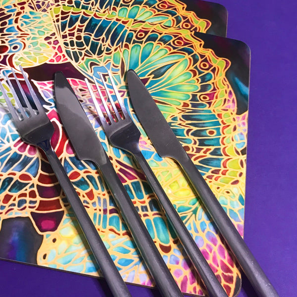 Plum Green Table Mats - Beautiful Butterfly place mats - Green butterfly chopping boards