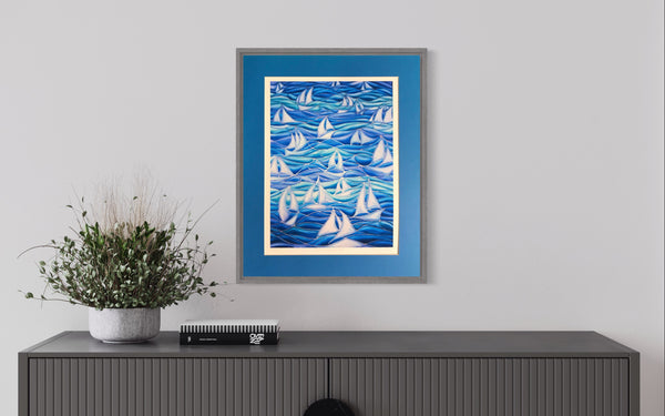 Sail Boats Print - Sailing Boat Print - Blue Green Turquoise Boat Print - Bathroom Art