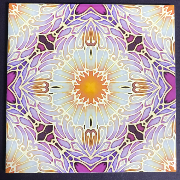 Pretty Stylised Daisy Tiles - Creamy White and Plum Bohemian Ceramic Printed Tiles