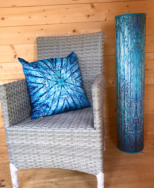 Into the Woods Contemporary Floor Lamp  - Tranquil Light Art Lamp - Blue Turquoise Aqua trees Lamp