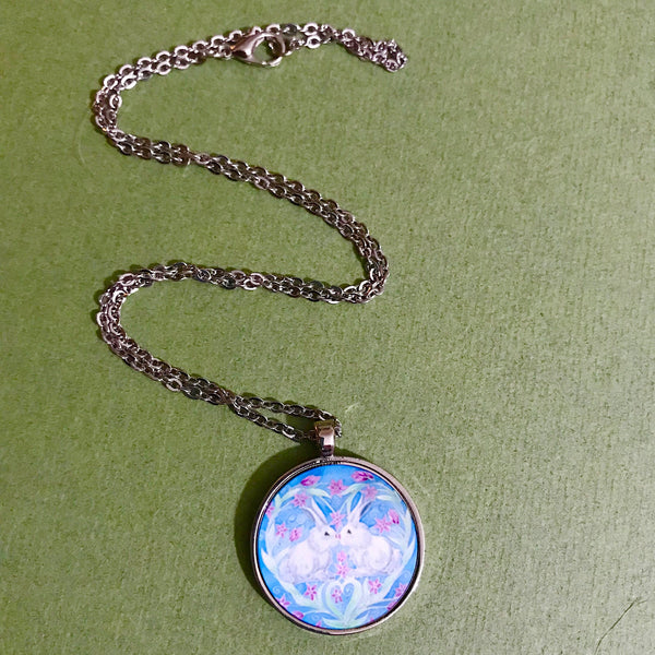 Cute Love Bunnies Necklace - White Rabbit Necklace - Affordable gift