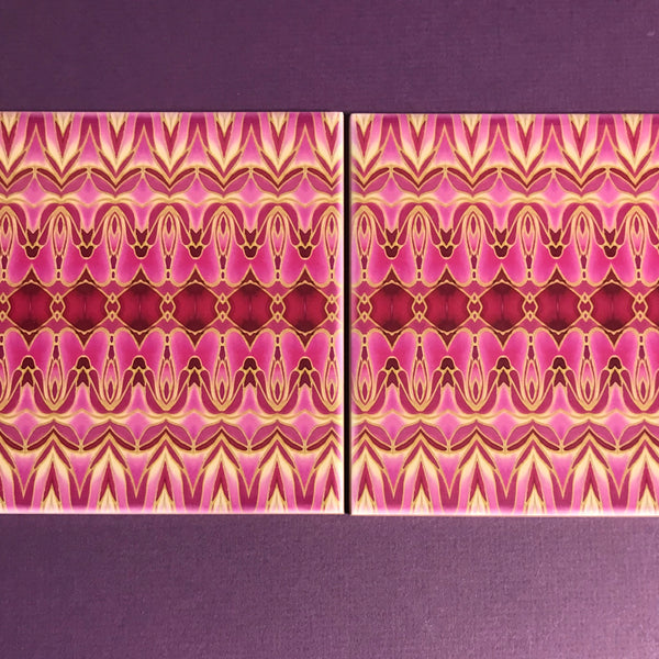 Pink Gold Persian Style Bathroom Tiles - Bohemian Kitchen Tiles - Orchid Repeat Decorative Tiles