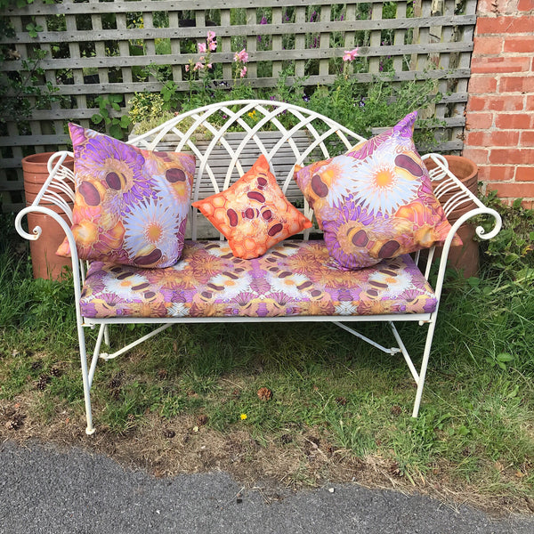 Honey Bees Showerproof Cushion - Showerproof Garden Cushions - Yellow Plum Bees Cushion