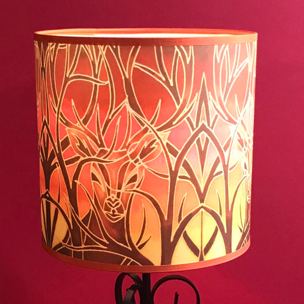 Red Stag Lampshade - Stag Sunset Drum Shade - Atmospheric Lamp Shade