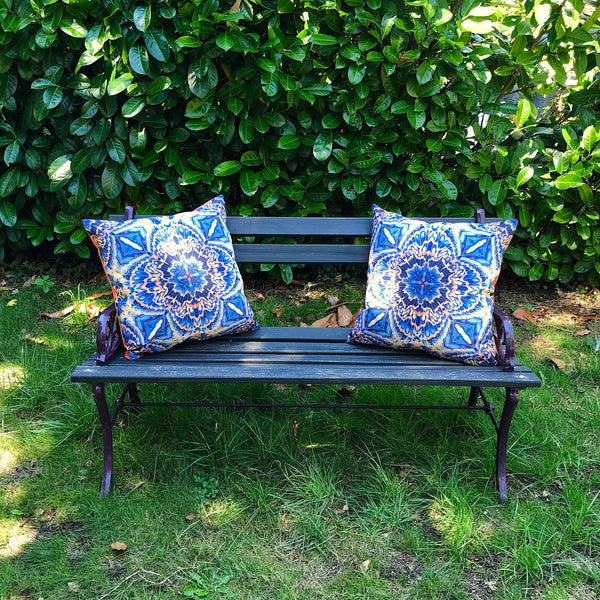 Grey blue showerproof Cushions - Orange grey blue  Garden Cushion