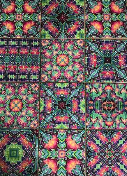 Vibrant Purple Iris Bohemian Mixed Set of 50 Ceramic Tiles - Pink Green Purple Turquoise Bright Bohemian Kitchen Tiles