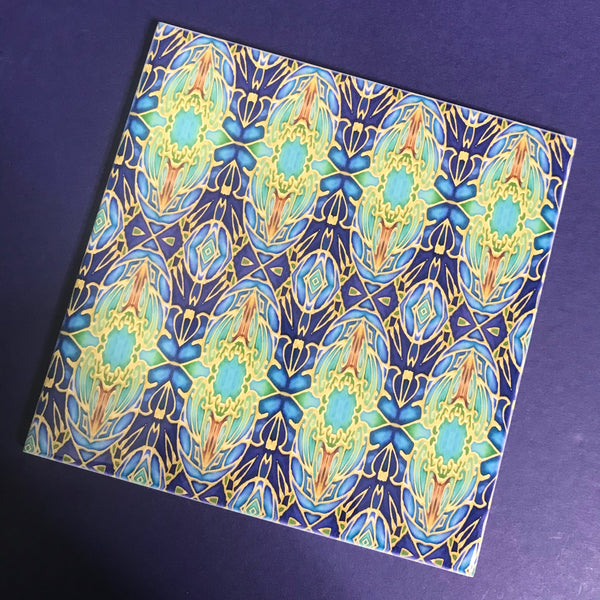 Italian Style tiles in blue green and gold 6x6"