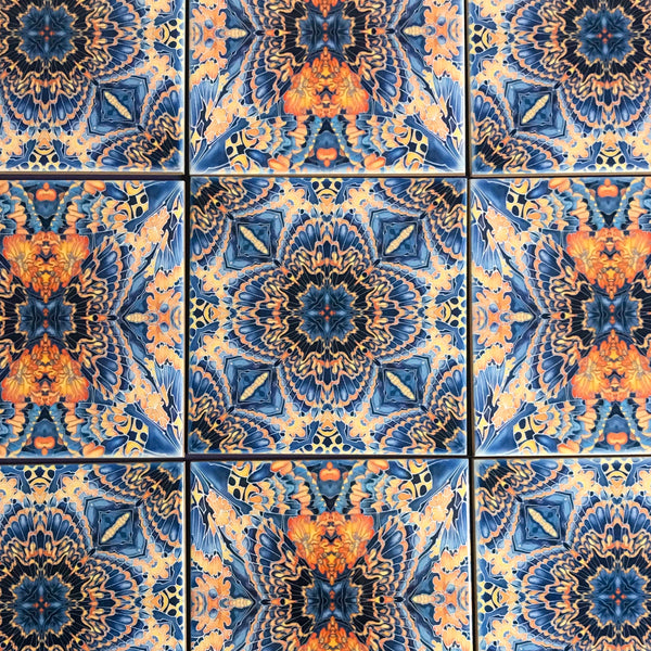Contemporary Tiles Mixed Patterns - Grey Blue Orange Tiles - Beautiful Tile - Bohemian Tiles