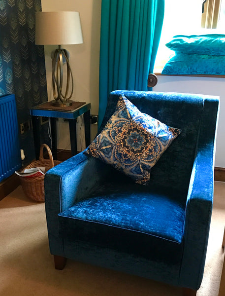 Contemporary Grey Blue Orange Velvet Cushions - Dramatic Moth Kaleidoscope Design Luxury Velvet Cushions