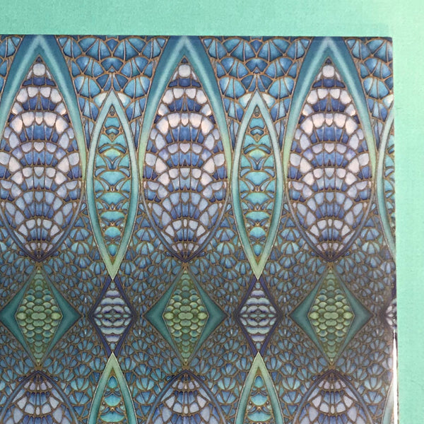 6x8” Blue Teal Green Oriental Futuristic Tiles -  Contemporary Bohemian Ceramic printed  Tiles