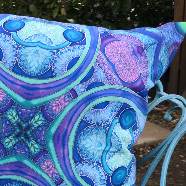 Blue Circles Showerproof Cushion - Showerproof Garden Cushions - Blue green turquoise Cushion