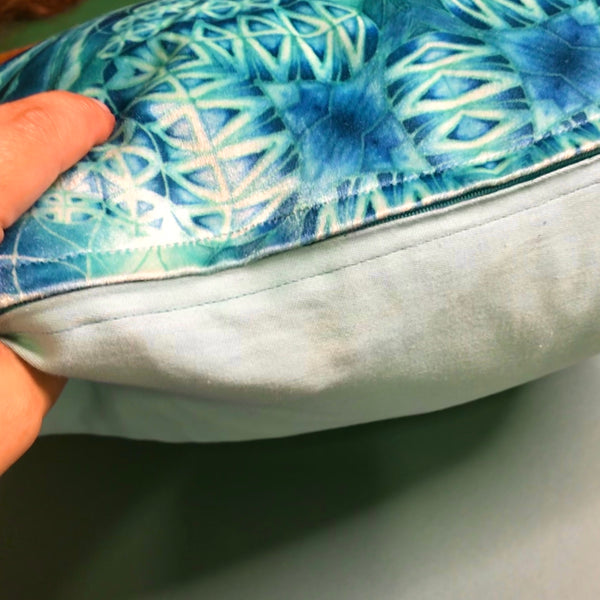 Blue Mint Velvet Cushion - Luxury Turquoise Velvet Fabric - Intricate pattern pillow